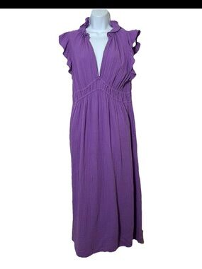 Xirena Peony Maxi Dress Womens XL Lavender Ruffles Sleeveless Gauzy Pockets